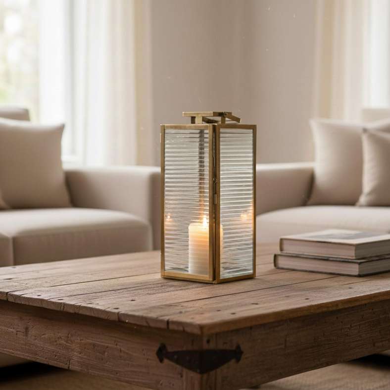 Pan Home Brian Metal And Ribbed Glass Lantern 15x14x30cm - Gold - 112AIC9904223 - Image 1