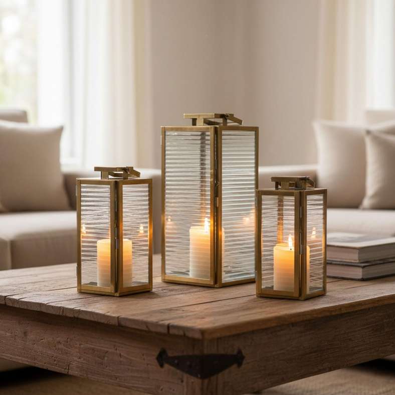 Pan Home Brian Metal And Ribbed Glass Lantern 15x14x30cm - Gold - 112AIC9904223 - Image 4