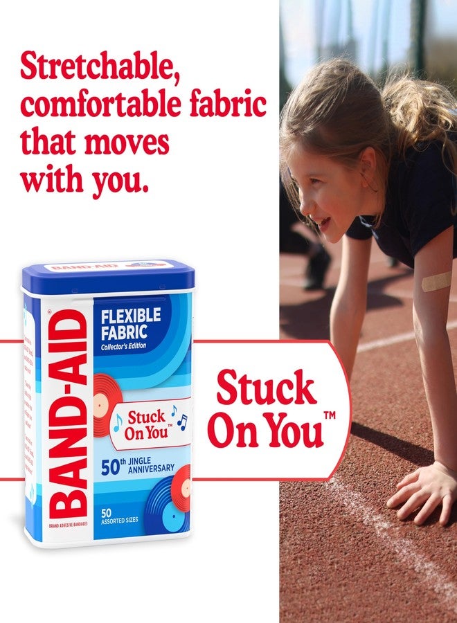 BAND-AID Brand Adhesive Bandages Flexible Fabric, Comfortable Sterile Protection & Wound Care for Minor Cuts & Burns, Jingle Anniversary Tin, Assorted Sizes, 50ct - Image 3