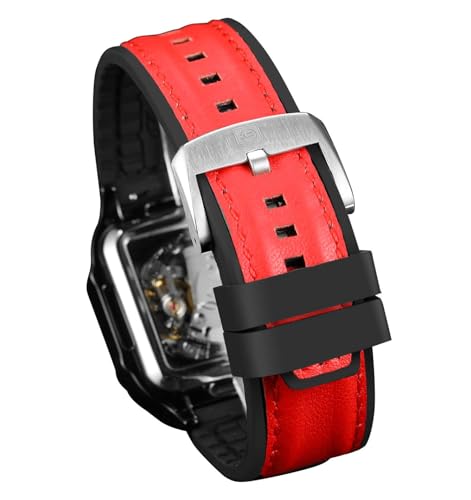 FORSINING ساعة فورسينغ للرجال مقاومة للماء بتصميم هيكل عظام أنيق، أوتوماتيكية، ستيمبانك، ذات حزام سيليكون مضيء، ساعة معصم مربعة (4-أحمر) - Image 3