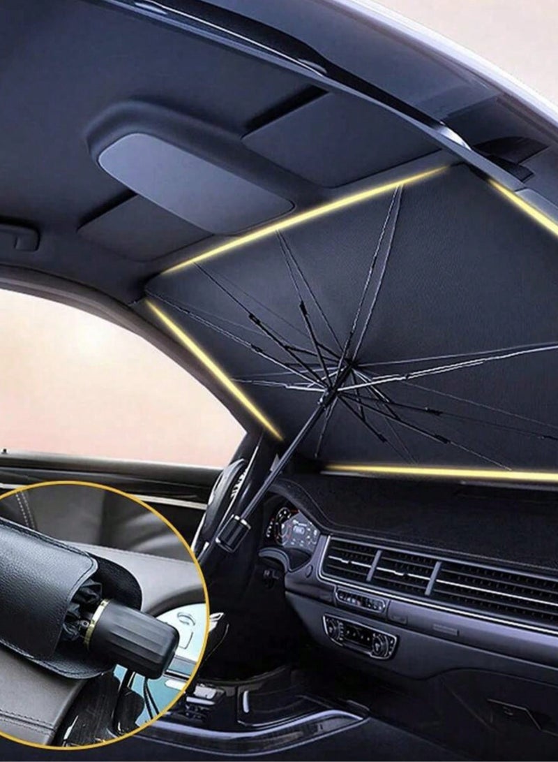 Generic Foldable Car Windshield Sunshade – Retractable Umbrella Design with Titanium Silver Alloy & Nano Coating, UV Protection, Heat Insulation, and Universal Fit for Most Cars & SUVs  - Image 1