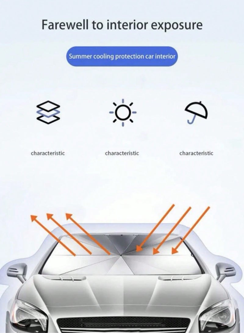 Generic Foldable Car Windshield Sunshade – Retractable Umbrella Design with Titanium Silver Alloy & Nano Coating, UV Protection, Heat Insulation, and Universal Fit for Most Cars & SUVs  - Image 3