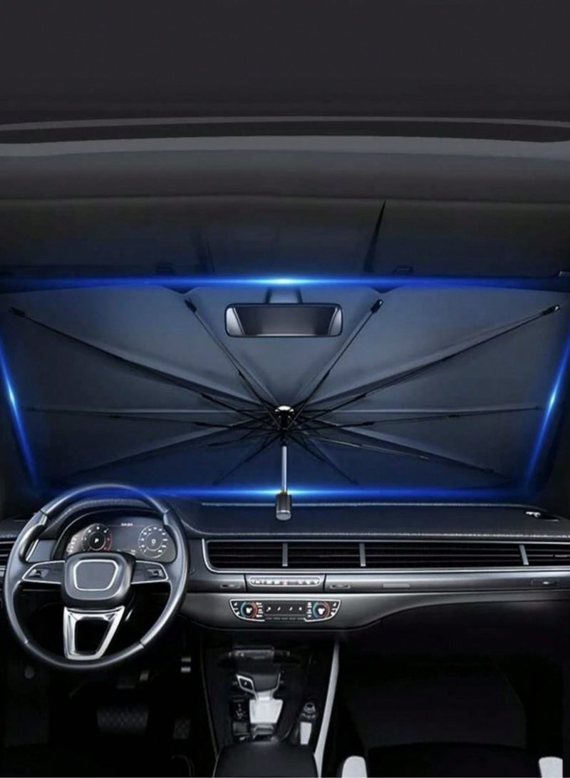 Generic Foldable Car Windshield Sunshade – Retractable Umbrella Design with Titanium Silver Alloy & Nano Coating, UV Protection, Heat Insulation, and Universal Fit for Most Cars & SUVs  - Image 2