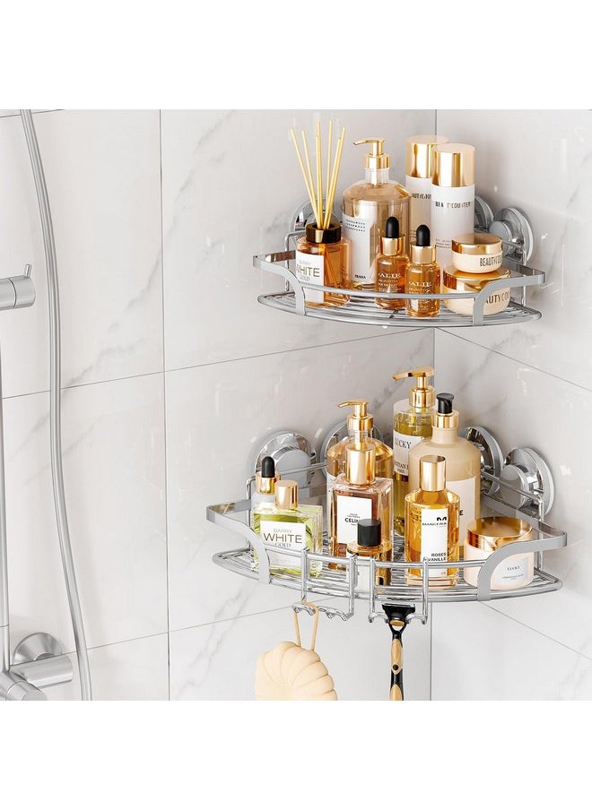 Taili TAILI Powerful Suction Cup Corner Shower Caddy 2 Pack, Stainless Steel Rustproof Shower Shelf with Hook, Drill-Free Wall Mounted Basket, Large Capacity Removable Suction Cup Bathroom Organizer, Silver  - Image 1