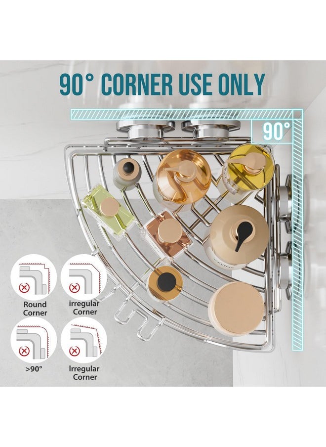 Taili TAILI Powerful Suction Cup Corner Shower Caddy 2 Pack, Stainless Steel Rustproof Shower Shelf with Hook, Drill-Free Wall Mounted Basket, Large Capacity Removable Suction Cup Bathroom Organizer, Silver  - Image 4