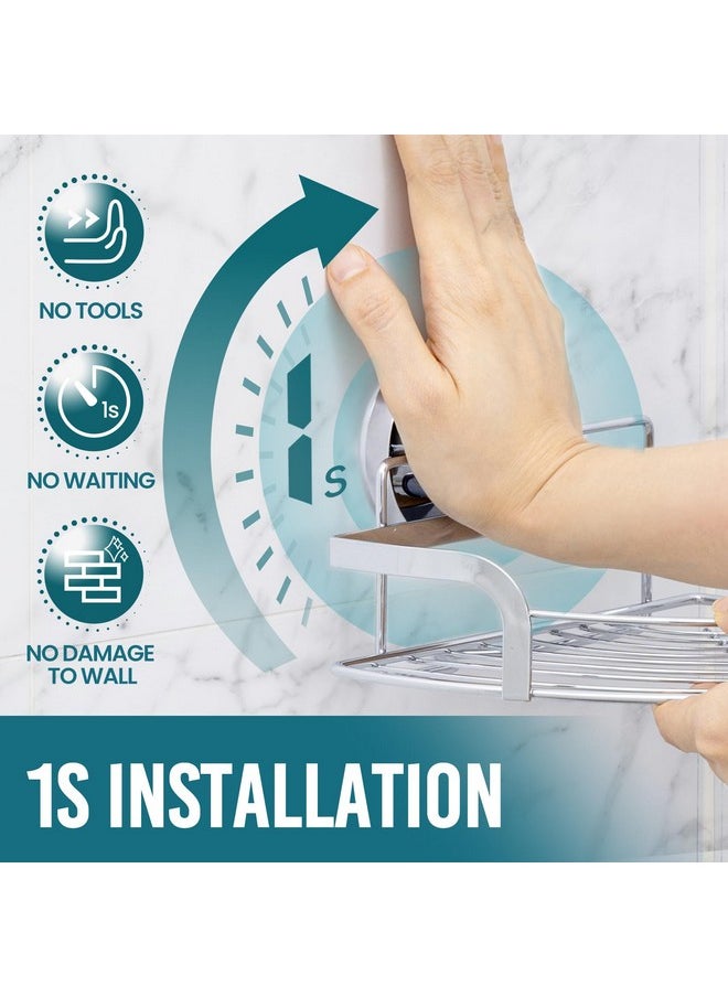 Taili TAILI Powerful Suction Cup Corner Shower Caddy 2 Pack, Stainless Steel Rustproof Shower Shelf with Hook, Drill-Free Wall Mounted Basket, Large Capacity Removable Suction Cup Bathroom Organizer, Silver  - Image 2