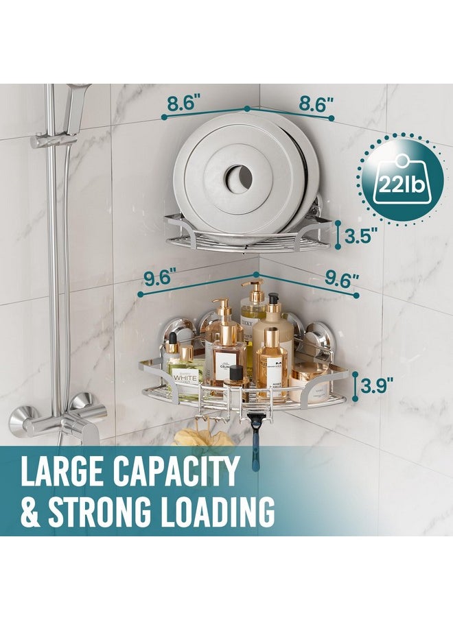 Taili TAILI Powerful Suction Cup Corner Shower Caddy 2 Pack, Stainless Steel Rustproof Shower Shelf with Hook, Drill-Free Wall Mounted Basket, Large Capacity Removable Suction Cup Bathroom Organizer, Silver  - Image 5