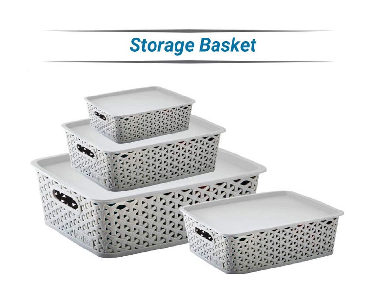 Nabhya Combo Of 4 Multi-Size Multipurpose Basket Storage Premium Plastic With LID Storage Basket Storage Basket (4 Piece Set, Grey) - Image 2