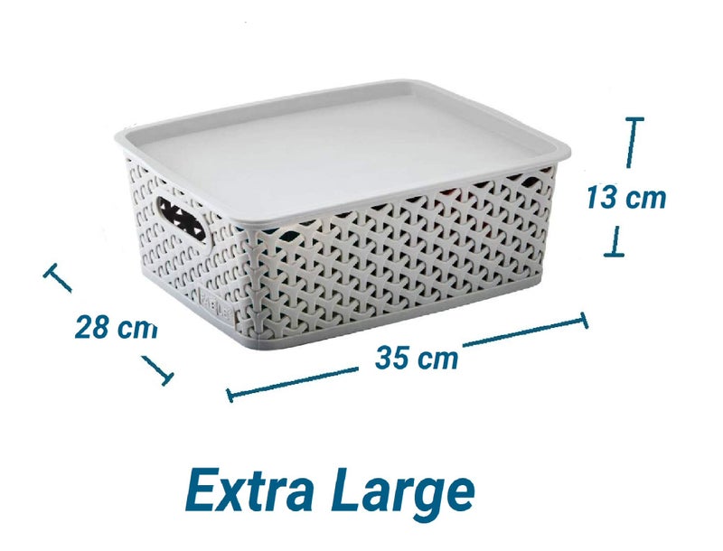 Nabhya Combo Of 4 Multi-Size Multipurpose Basket Storage Premium Plastic With LID Storage Basket Storage Basket (4 Piece Set, Grey) - Image 3