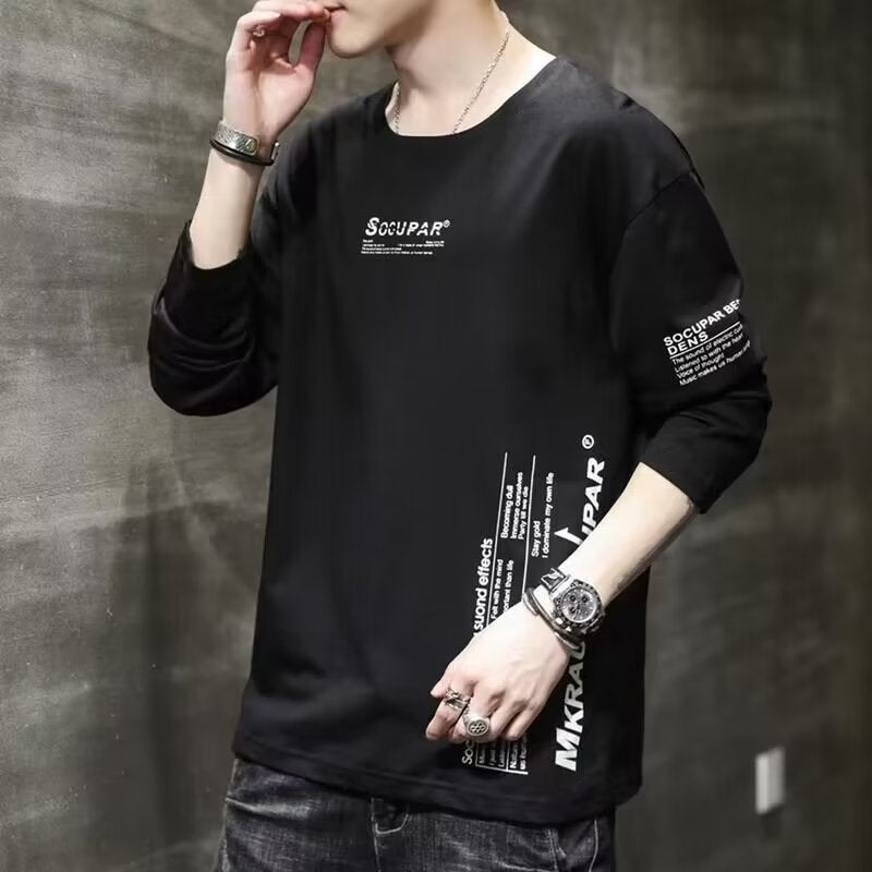 Long Sleeve T-Shirt Men'S Autumn New Thin Korean Style Slim Fit Crewneck Letter Fashion Trendy Top Factory - Image 1