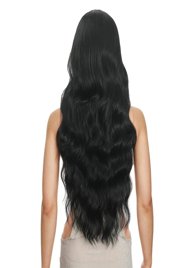 FUTAI Long Wavy Wig 30 Inch Black HD Front Lace Body Curly Synthetic Hair Wigs for Women Professional Female Diverse Styles Daily Party Cosplay - Image 3