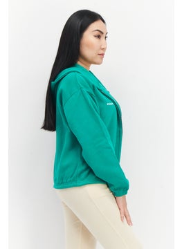 French Connection Women Hooded Graphic Print Long Sleeves Sweatshirt, Green  - Image 2