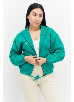 French Connection Women Hooded Graphic Print Long Sleeves Sweatshirt, Green  - Image 1