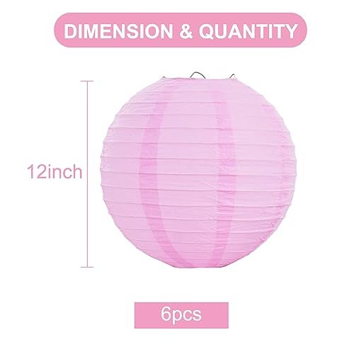 BEISHIDA 12Inch Round Paper Lanterns Hanging Decorative Chinese Paper Lanterns Lamp for Valentine Birthday Wedding Party Decoration and Baby Bridal Shower6 Packs Pink - Image 3