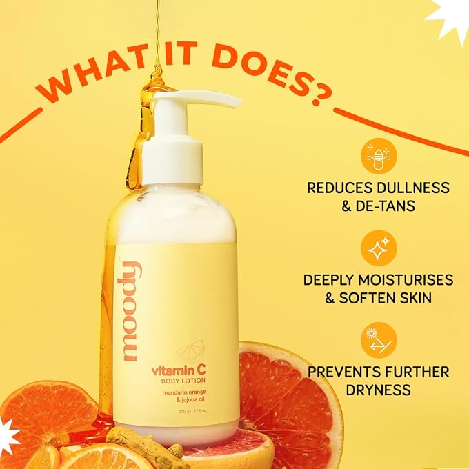 Moody Vitamin C Daily Moisturising Body Lotion Serum with Niacinamide, Mandarin Orange, Jojoba Oil for Deep Nourishing & Visibly Glowing Skin |Reduces Tan For Women & Men| 200ml - Image 2