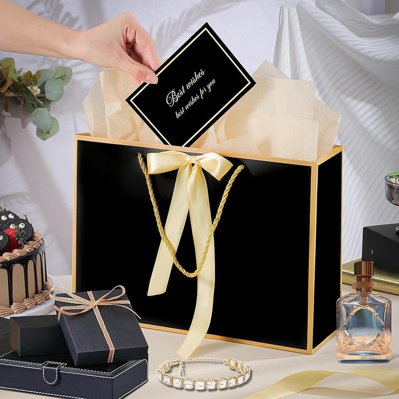 woric Black Gift Bags with Handles, 14 Medium Gift Bag with Tissue Paper, 2 Pcs Bags with 4 Tissue Paper and 2 Cards for Boys Men Birthday Baby Shower Party Mother's Day - Image 5