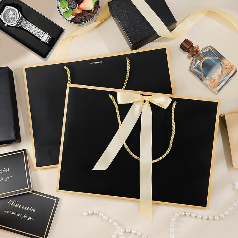woric Black Gift Bags with Handles, 14 Medium Gift Bag with Tissue Paper, 2 Pcs Bags with 4 Tissue Paper and 2 Cards for Boys Men Birthday Baby Shower Party Mother's Day - Image 4