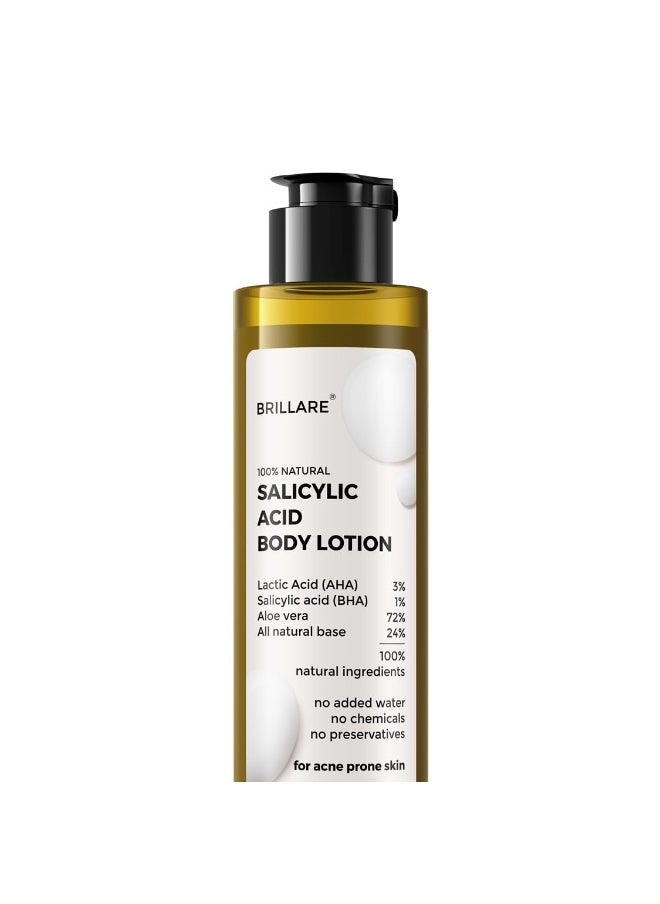 BRILLARE Salicylic Acid Body Lotion For Clear, Purified, Acne Prone Skin For All Body Types, Men & Women, 100% Natural Probiotics Lotion with Lactic Acid  - Image 1