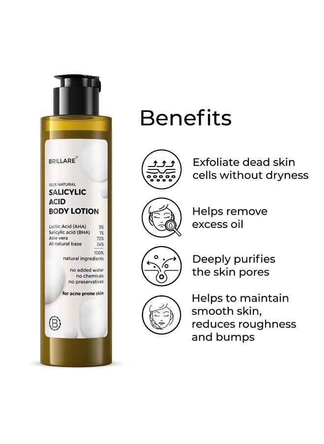 BRILLARE Salicylic Acid Body Lotion For Clear, Purified, Acne Prone Skin For All Body Types, Men & Women, 100% Natural Probiotics Lotion with Lactic Acid  - Image 5