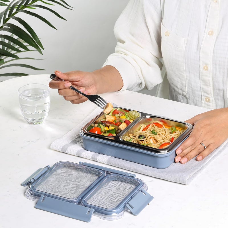 Cello CELLO Duo Medium PU Insulated Lunch Box | Inner Stainless Steel Compartment | Unbreakable Lid with with 4 Sided Click Locks | Ideal for College,Office, Outdoor Activities | Grey, Set of 1  - Image 1