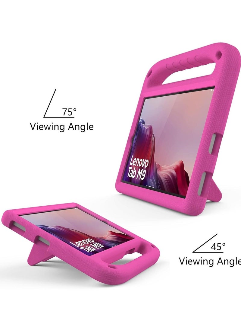 Kids Case Compatible with Lenovo Tab M9 9.0 inch 2023 (TB-310FU/TB-310XU), Light Weight Shock Proof Handle Stand Kids Friendly Protective Cover Case EV A Tablet Case (Rose Red) - Image 4