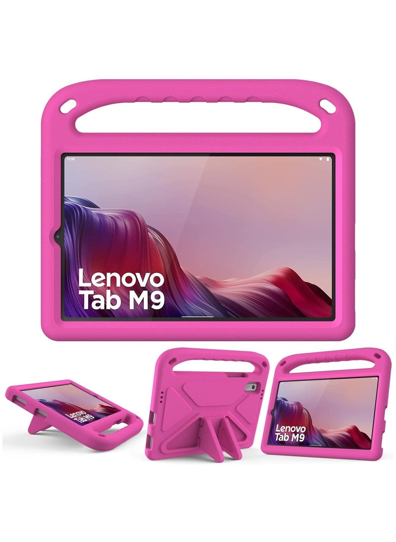 Kids Case Compatible with Lenovo Tab M9 9.0 inch 2023 (TB-310FU/TB-310XU), Light Weight Shock Proof Handle Stand Kids Friendly Protective Cover Case EV A Tablet Case (Rose Red) - Image 1