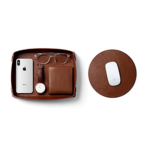 DailyObjects Vegan Leather Tan Desk Tray Organiser | Orb Tan Mouse Pad Extended for Laptop, for PC, and Wireless Mouse, Large Vegan Leather Finish for Home, Office, Gaming - Set of 2(Round) - Image 1