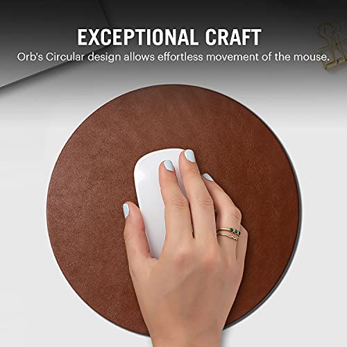 DailyObjects Vegan Leather Tan Desk Tray Organiser | Orb Tan Mouse Pad Extended for Laptop, for PC, and Wireless Mouse, Large Vegan Leather Finish for Home, Office, Gaming - Set of 2(Round) - Image 5