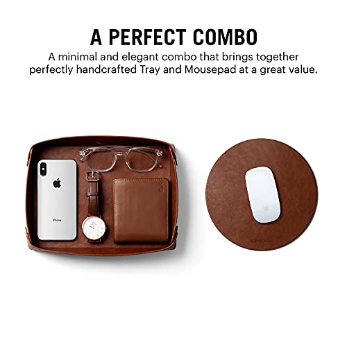 DailyObjects Vegan Leather Tan Desk Tray Organiser | Orb Tan Mouse Pad Extended for Laptop, for PC, and Wireless Mouse, Large Vegan Leather Finish for Home, Office, Gaming - Set of 2(Round) - Image 2