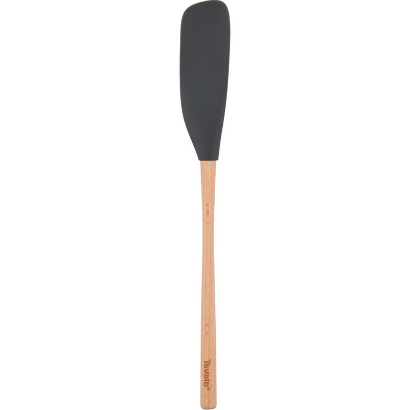 Tovolo Flex Core Jar Scraper With Wood Handle Long Silicone Spatula For Peanut Butter Jelly Jars Heat Resistant BPA Free Long Handle Jar Spatula for Scraping Spreading Charcoal Gray