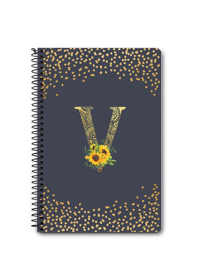 Stylizedd Designer A5 Spiral Notebook Memo Notepad Journal - Custom Monogram Initial Letter Mandala Floral Pattern Alphabet - V - Grey  - Image 1
