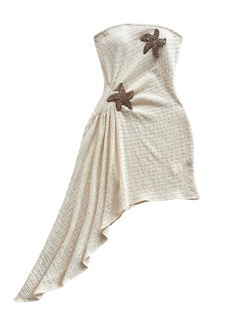 Floerns Women's Summer Sundress Metal Starfish Asymmetrical Hem Tube Beach Vacation Clothes Apricot Large - Image 1