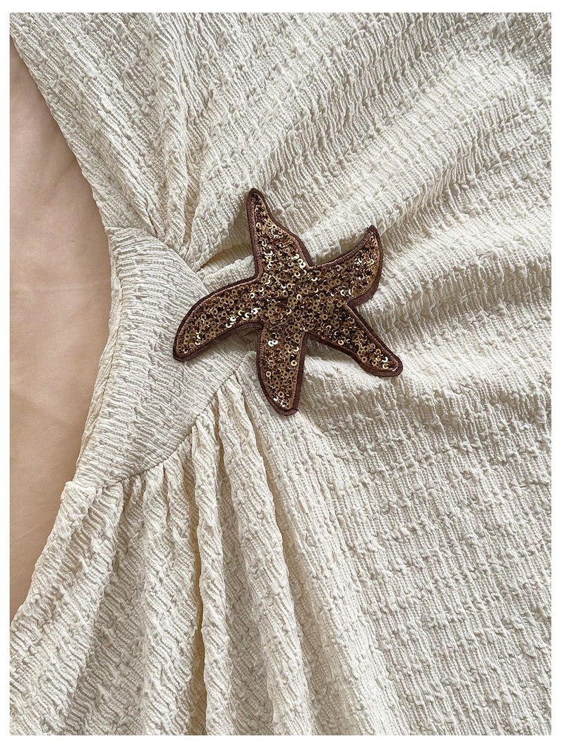 Floerns Women's Summer Sundress Metal Starfish Asymmetrical Hem Tube Beach Vacation Clothes Apricot Large - Image 5