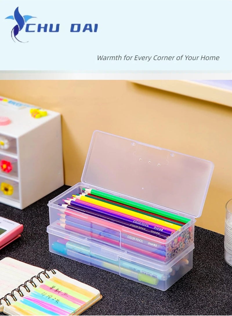 CHU DAI 2 Pack Clear Pencil Box,  Large Capacity Office Supplies Storage Organizer, Brush Painting and Drawing Tools Container, Watercolor Pen Storage (Clear) - Image 5