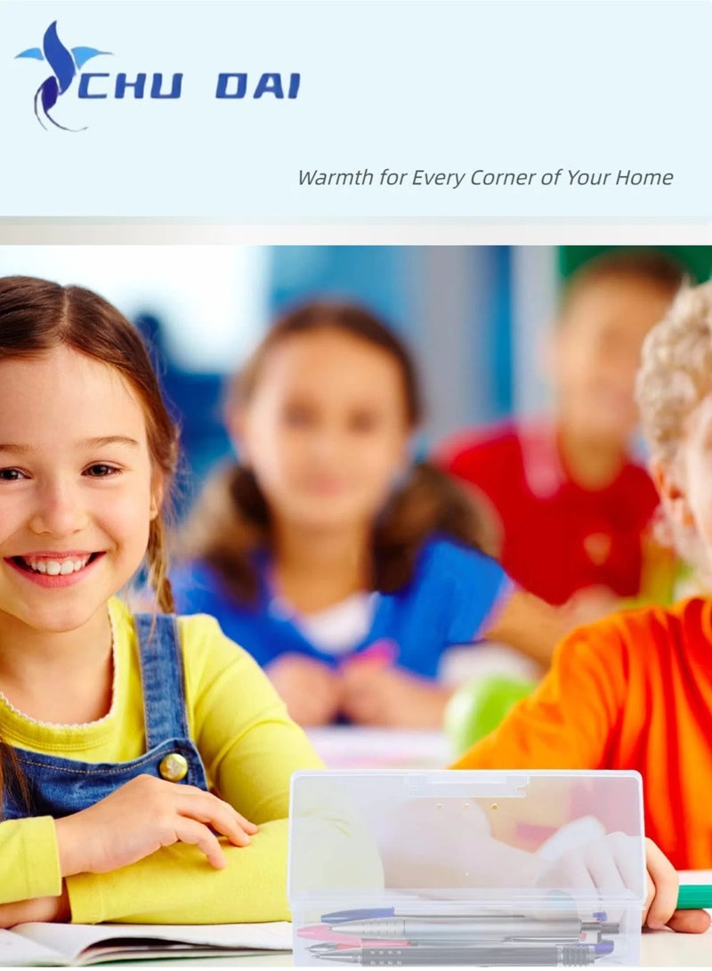 CHU DAI 2 Pack Clear Pencil Box,  Large Capacity Office Supplies Storage Organizer, Brush Painting and Drawing Tools Container, Watercolor Pen Storage (Clear) - Image 2