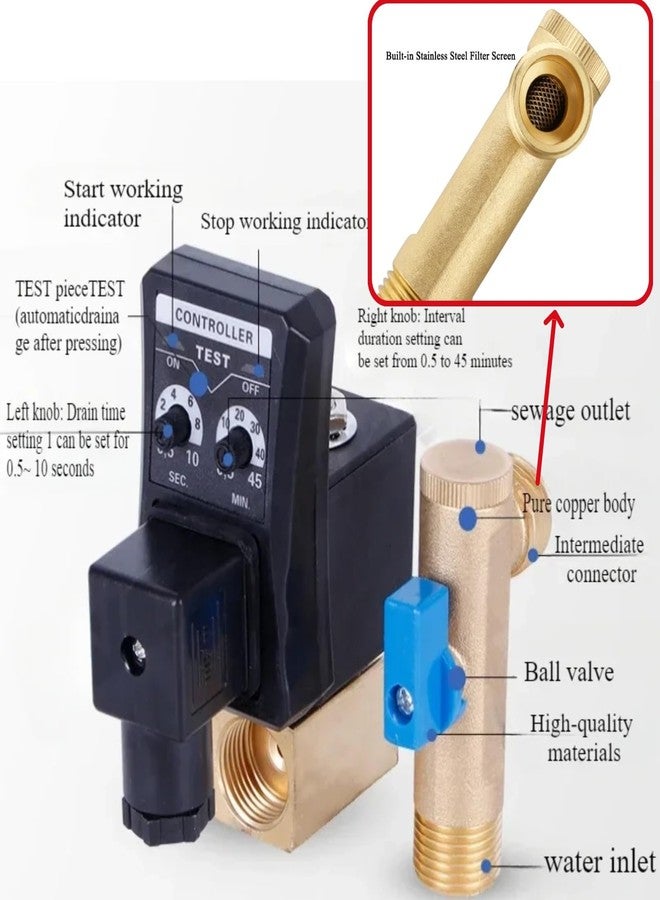 Walfront G1/2 DN15 230V Automatic Timed Water Electronic Timed Drain Valve for Air Compressor Condensate Management(230V) - Image 4