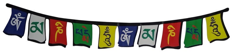 Purpledip Vinyl Sticker Tibetan Flag: Om Mani Padme Hum Mantra Chant for Wall, Door, Window Or Car (12301C)