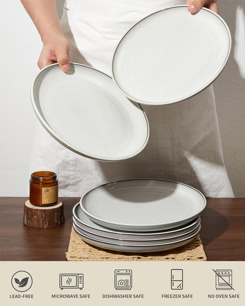 Pokini 10 Inch Ceramic Plates White Dinner Plate Set for Dessert Pizza Steak Terracotta Kitchen Stoneware Serving Dishes Set Dishwasher  Microwave Safe Scratch Resistant - Image 3