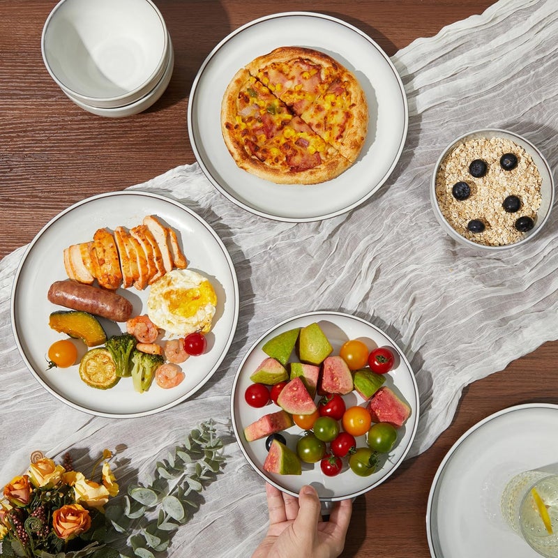 Pokini 10 Inch Ceramic Plates White Dinner Plate Set for Dessert Pizza Steak Terracotta Kitchen Stoneware Serving Dishes Set Dishwasher  Microwave Safe Scratch Resistant - Image 5