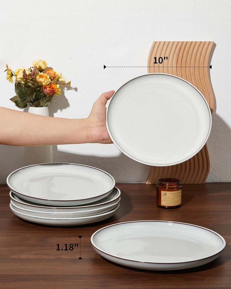 Pokini 10 Inch Ceramic Plates White Dinner Plate Set for Dessert Pizza Steak Terracotta Kitchen Stoneware Serving Dishes Set Dishwasher  Microwave Safe Scratch Resistant - Image 2