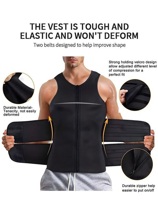 Men's Waist Trainer Sauna Vest Weight Loss Body Shaper Sweat Vest for Men with Double Belt and Zipper, Corset Plus Size XL