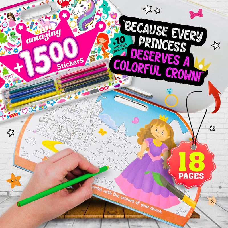 BRIJBASI Hello Friend 1500 Giant Stickers Colouring Activity Bag for Kids/Boys with 16 Colouring Sheets and 8 Full Size Colour Pencils 3+ yrs. (Girls) - Image 2