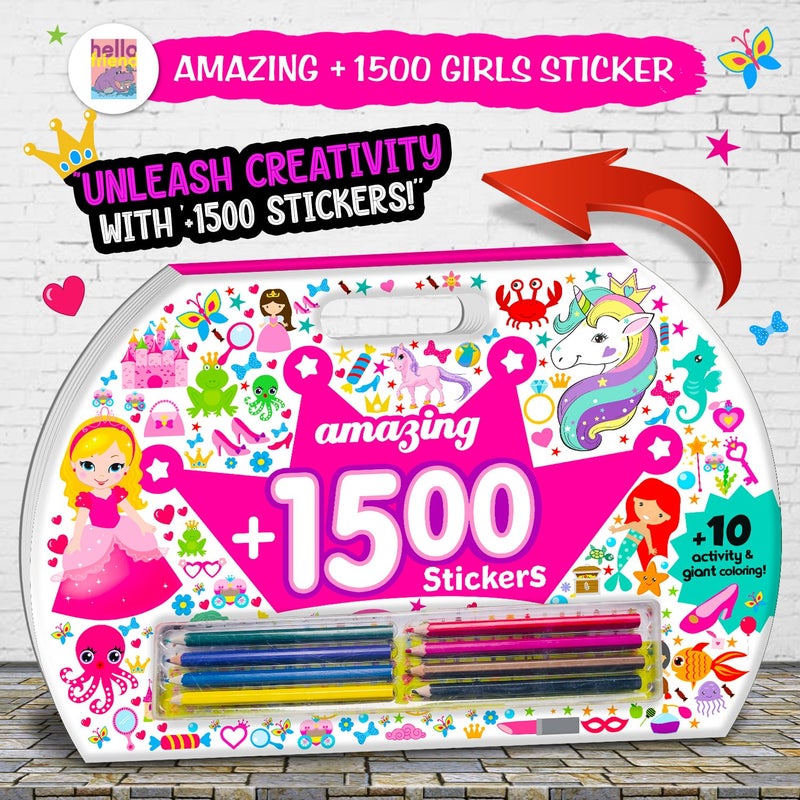 BRIJBASI Hello Friend 1500 Giant Stickers Colouring Activity Bag for Kids/Boys with 16 Colouring Sheets and 8 Full Size Colour Pencils 3+ yrs. (Girls) - Image 5