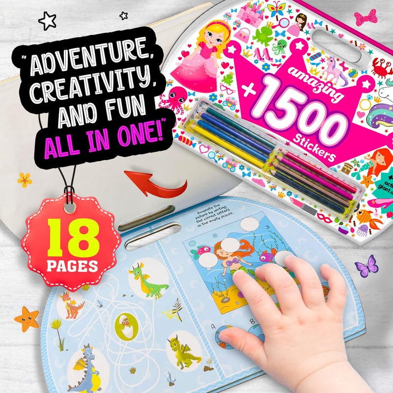 BRIJBASI Hello Friend 1500 Giant Stickers Colouring Activity Bag for Kids/Boys with 16 Colouring Sheets and 8 Full Size Colour Pencils 3+ yrs. (Girls) - Image 4