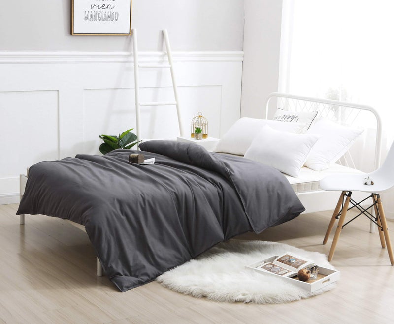 غطاء لحاف وزني FYDreams 60x80 بوصة مع 8 روابط وسحاب على الجانب الطويل 100 قطن رمادي داكن