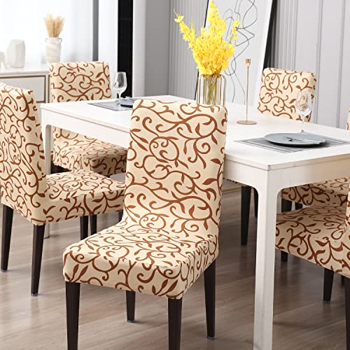 HOKIPO Stretchable Dining Chair Cover Set of 6 Washable Slip Covers (AR-4038-D5*6) - Image 3