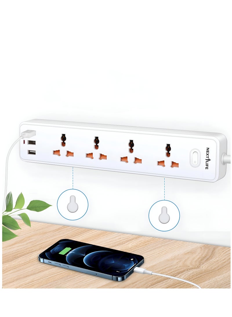 Next Life 3 Meter Power Extension Cord 4-Power Socket with 3 USB Charger Station, Office Supplies Protected Extension Cable, Fire Retardant Multi-Plug Tower, Switched Power Strip - Image 1