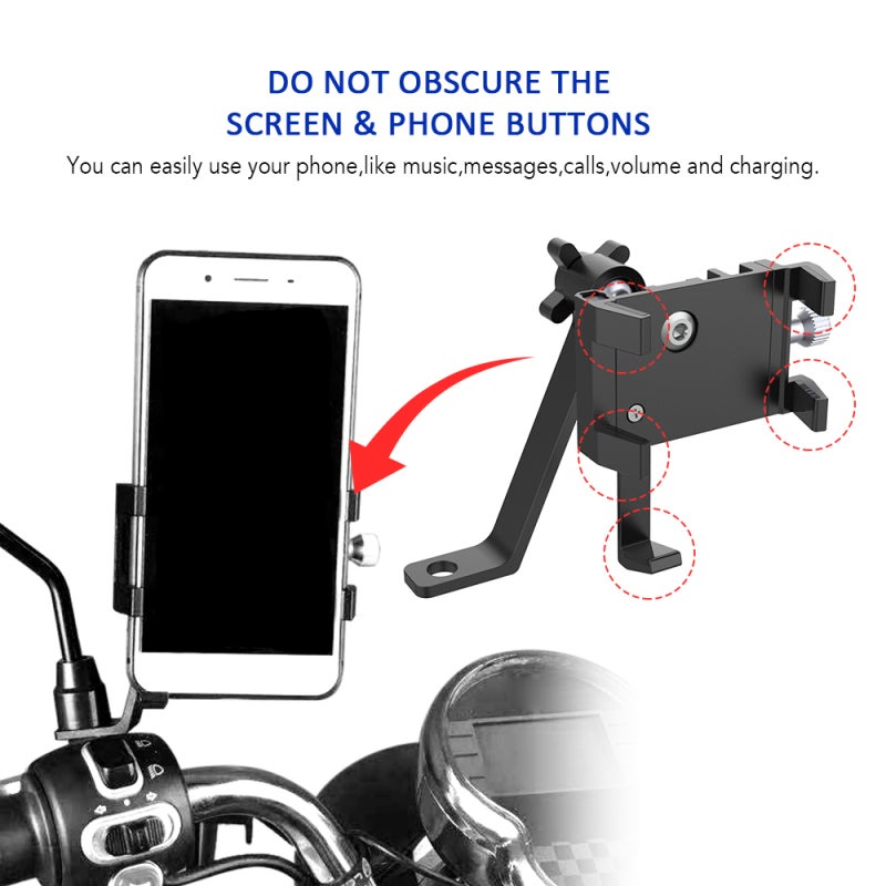 Motorcycle Phone Holder: Black Aluminum & Stainless Steel, 5-Claw Secure Lock - 360° Rotation Rear View Mirror Phone Mount for Motorcyclists - Image 3