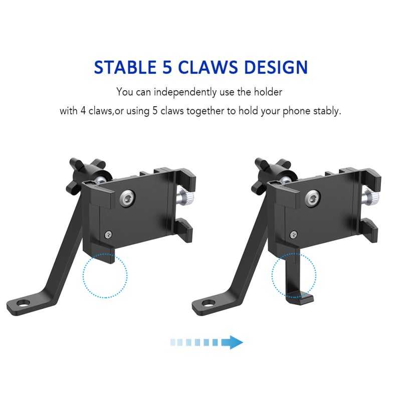 Motorcycle Phone Holder: Black Aluminum & Stainless Steel, 5-Claw Secure Lock - 360° Rotation Rear View Mirror Phone Mount for Motorcyclists - Image 5