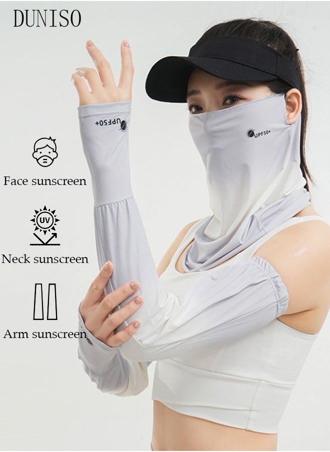 DUNISO UV Protection Neck Gaiter Sun Arm Sleeves Set, Cooling Face Neck Mask and Compression Sleeves to Cover Arms, Arm Sleeves Cooling Arm Sleeve Breathable Face Mask for Women Outdoor Activities  - Image 4